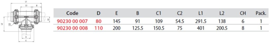 Especificações de tubo-tubo em T